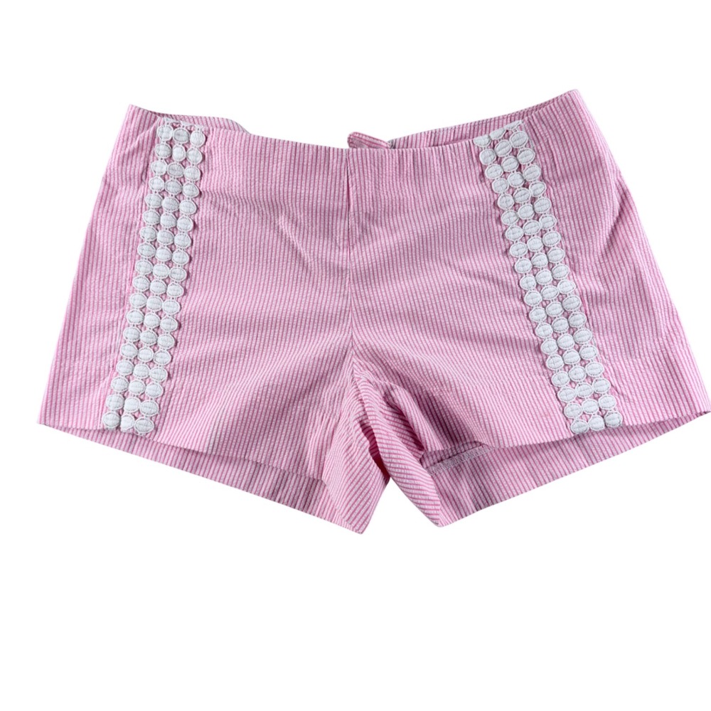 Lilly Pulitzer Shorts Women 00 Pink Excellent Seersucker Lace Trim